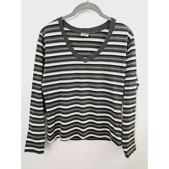Unionbay Vintage 90's Women's Green Stripe V Neck Long Sleeve Tee Size Medium - Picture 1 of 4